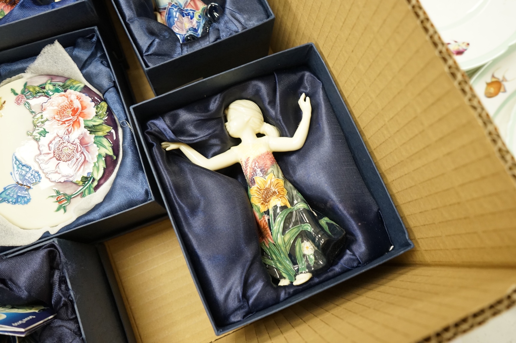 A collection of mostly boxed tube line, ‘Old Tupton’ Ware, vases, boxes, figurines and jugs etc, tallest item 21cm high